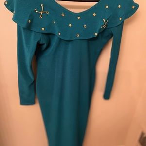 Fancy dress, open back, very festive.